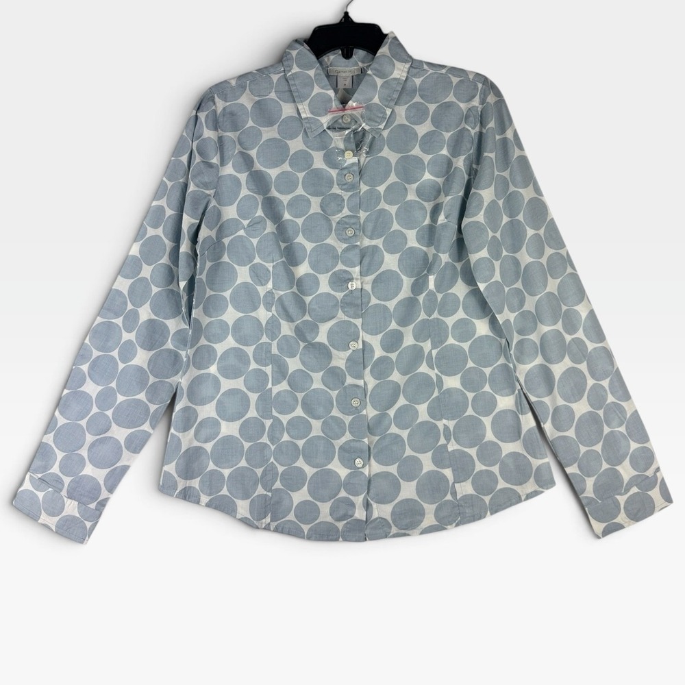 Garnet Hill Button Down Shirt Polka Dot Womens 6 Blue LS Lightweight NWOT
